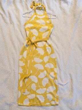 Diane Von Furstenberg X Target Yellow Halter Midi Dress with White Leaf Print